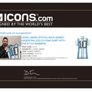 LIONEL MESSL OFFICIAL BACK SIGNED ARGENTINA 2022-23 HOME SHIRT WITH FANSTYLE NUMBERS
