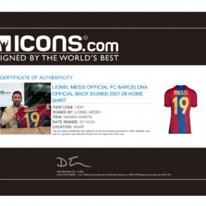 LIONEL MESSI OFFICIAL FC BARCELONA OFFICIAL BACK SIGNED 2007-08 HOME SHIRT