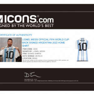 LIONEL MESSI OFFICIAL FIFA WORLD CUP BACK SIGNED ARGENTINA 2022 HOME SHIRT